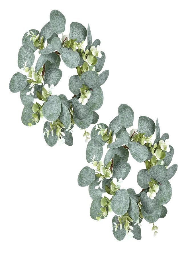 LSKYTOP 2 Pcs Eucalyptus Faux Kitchen Cabinet Artificial Greenery Farmhouse Wreath for Door Wall Window Decor, 9Inch/PC - Image 1
